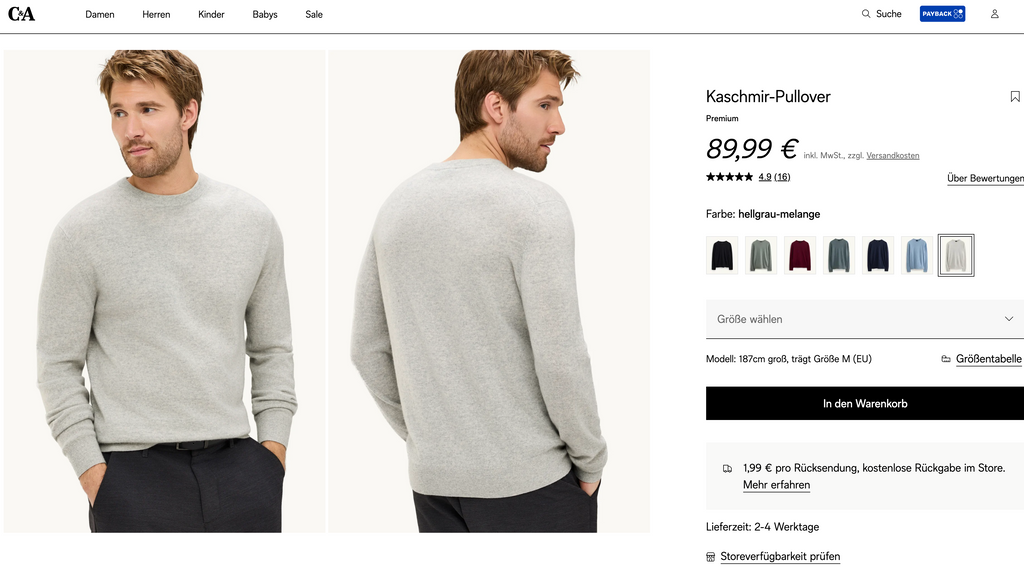 C&A Premium 100% Cashmere Pullover, Men M, NP: ca. 90€