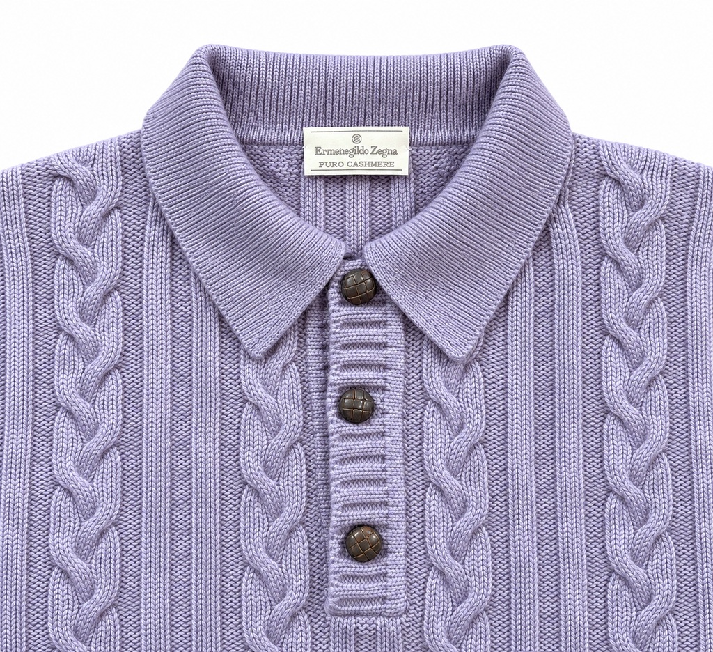 ZEGNA Kaschmir-Zopfstrick Polo-Pullover, Herren XL