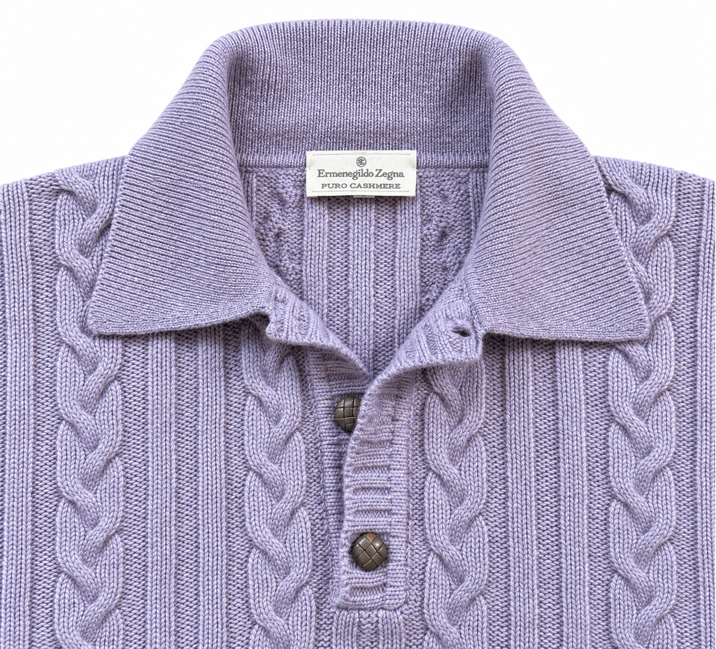 ZEGNA Kaschmir-Zopfstrick Polo-Pullover, Herren XL