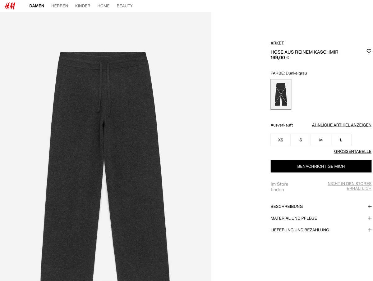 H&M joggers, 100% Cashmere, Men S, NP: ca. 169€