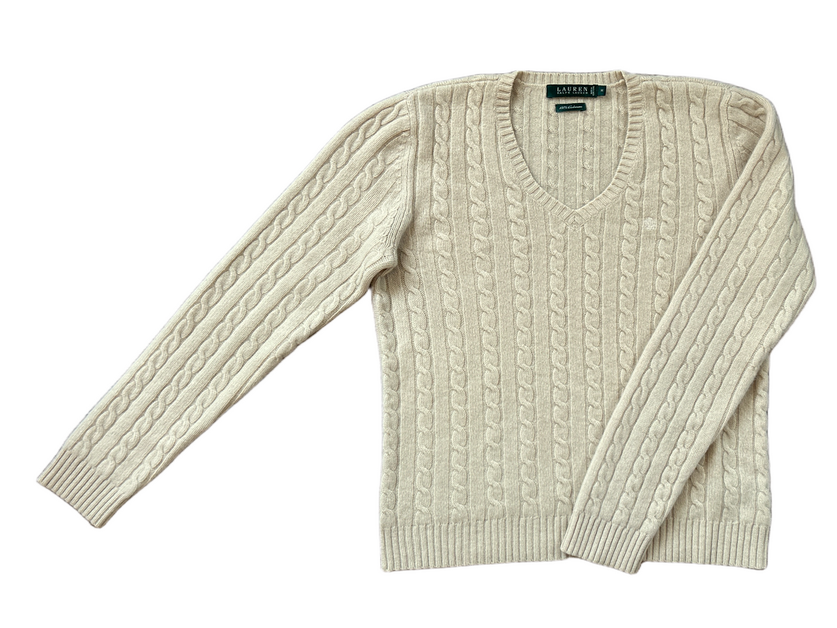 LAUREN, Ralph Lauren 100% Cashmere Cable Knit Pullover, Women M, NP: 185€