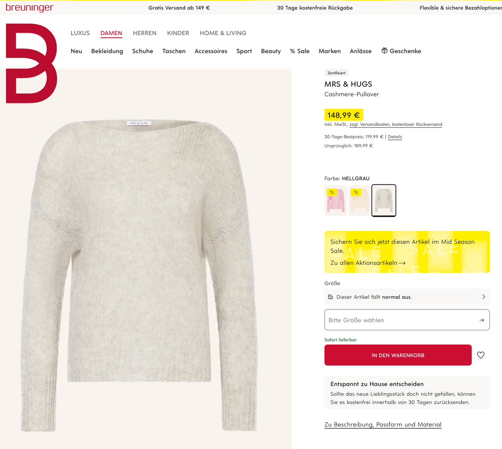 Mrs & Hugs 100% Cashmere Pullover, Women S, NP: ca. 189€