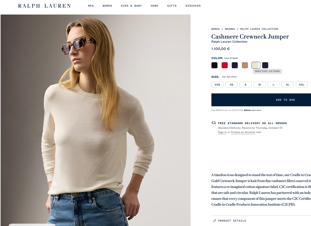 RALPH LAUREN COLLECTION Kaschmir-Pullover, Damen S-M (Lavendel)