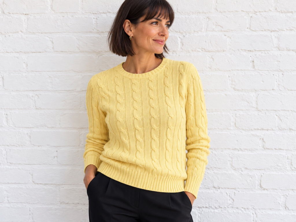 POLO RALPH LAUREN Cashmere Cable Knit Pullover, Women S (Yellow)