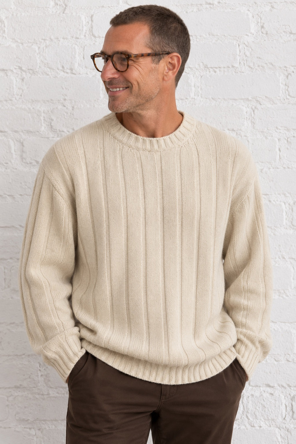 VEZZANI Italy Cashmere Pullover, Men XL (Beige)
