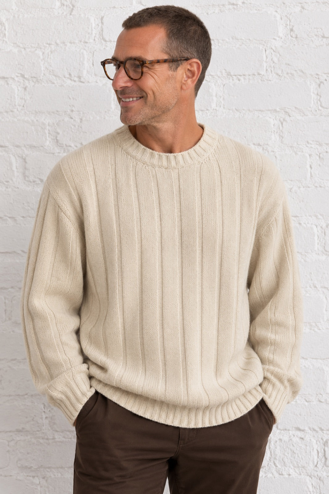 VEZZANI Italy Cashmere Pullover, Men XL (Beige)