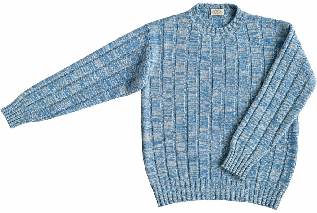 VEZZANI Italy Cashmere Pullover, Men XL (Blue Cream)