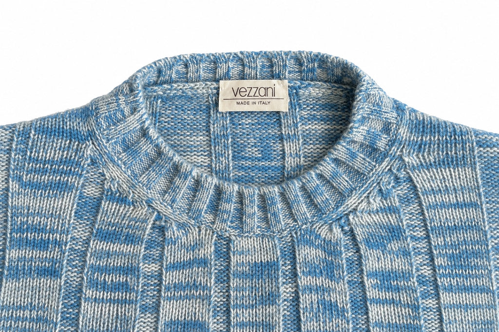 VEZZANI Italy Cashmere Pullover, Men XL (Blue Cream)