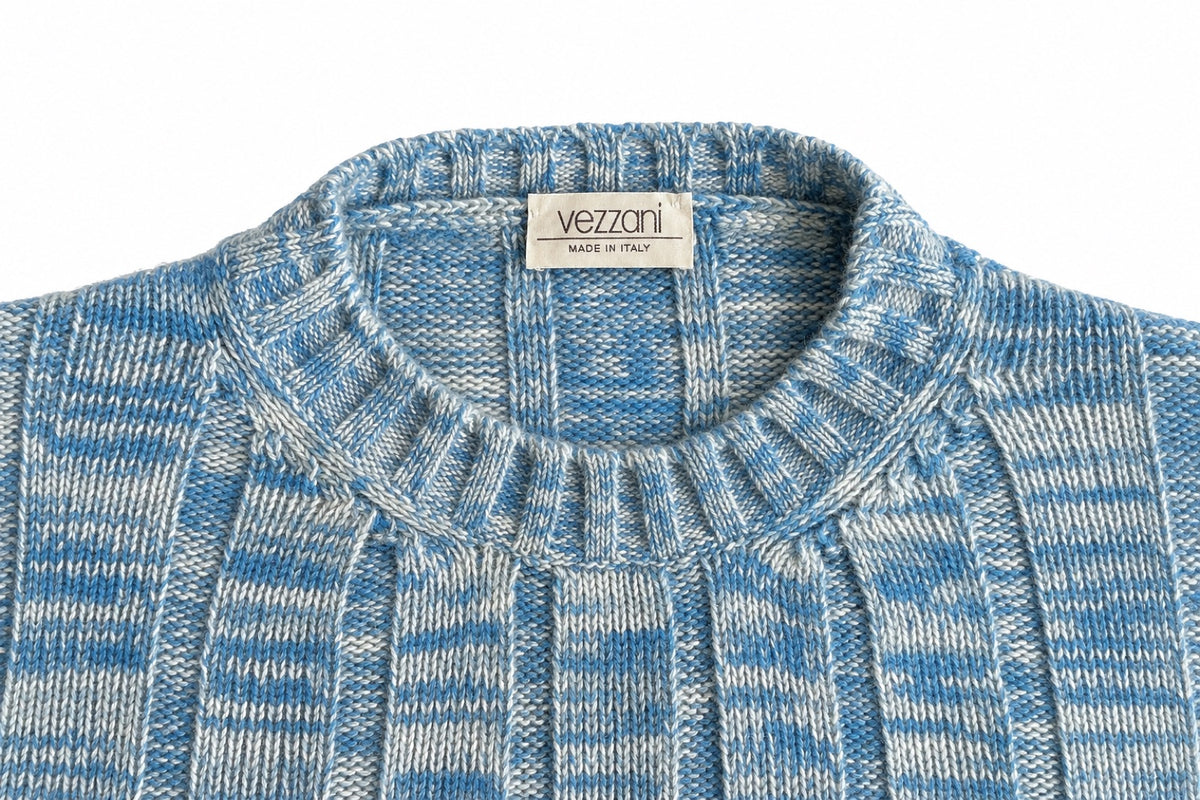 VEZZANI Italy Cashmere Pullover, Men XL (Blue Cream)