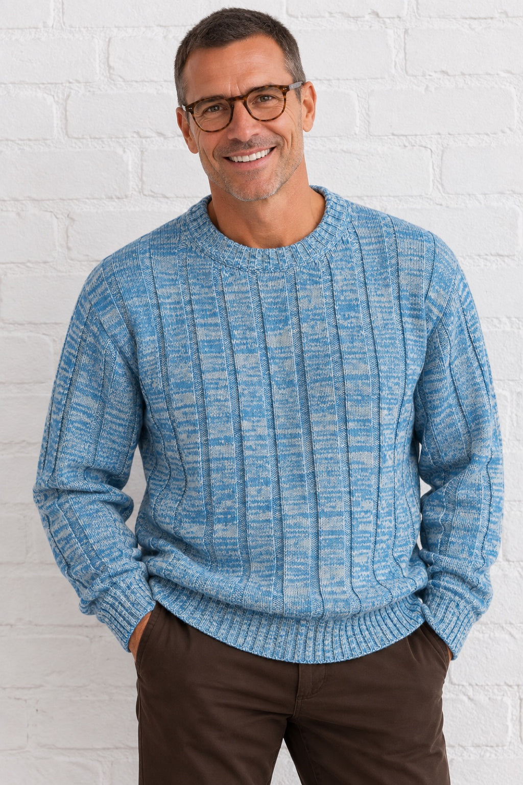 VEZZANI Italy Cashmere Pullover, Men XL (Blue Cream)
