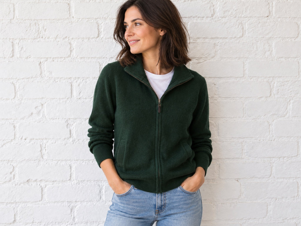 ZWILLINGSHERZ Cashmere Zip Cardigan, Women M